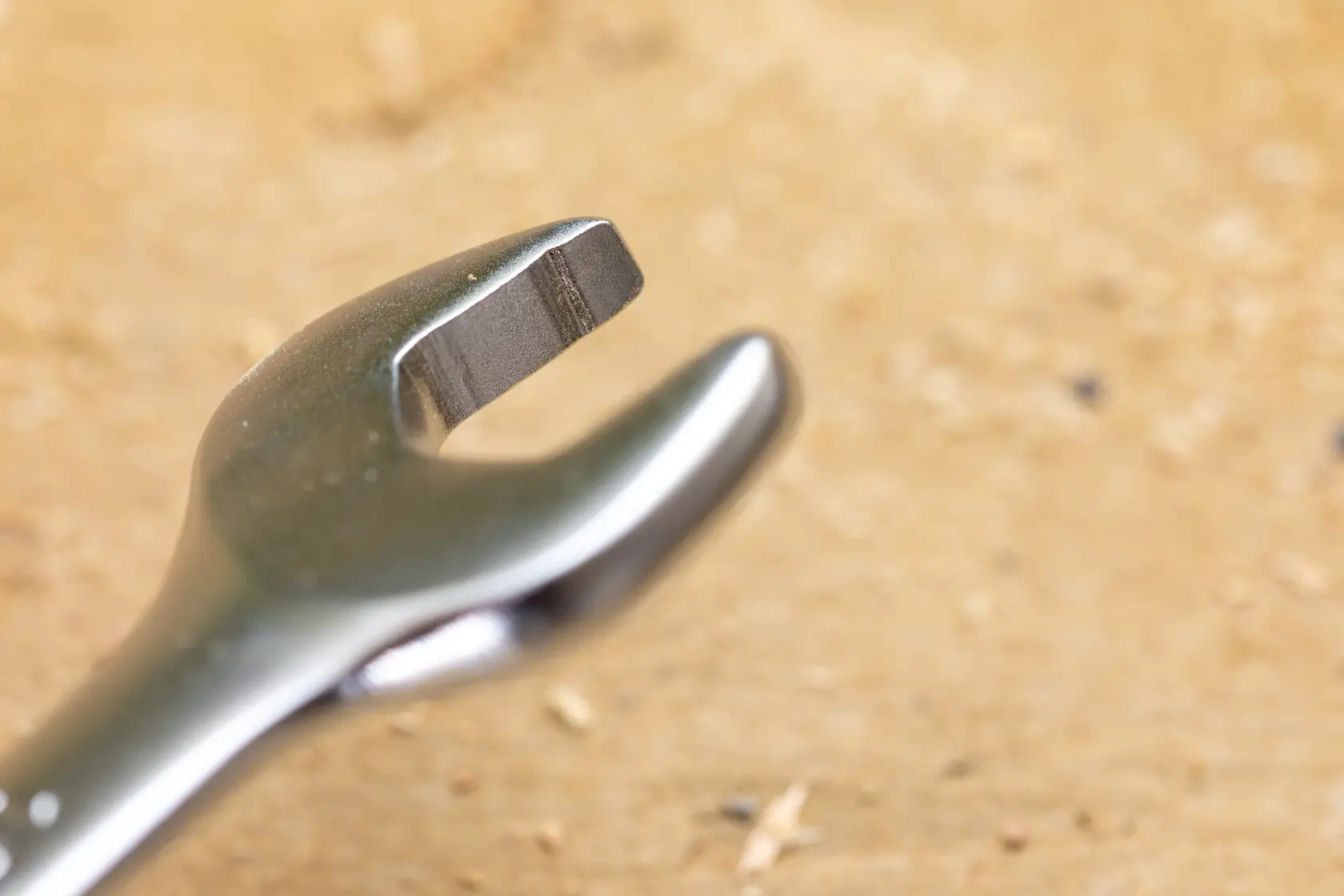STANLEY FMMT82844-0 open-end wrench close-up photography on a wood surface.