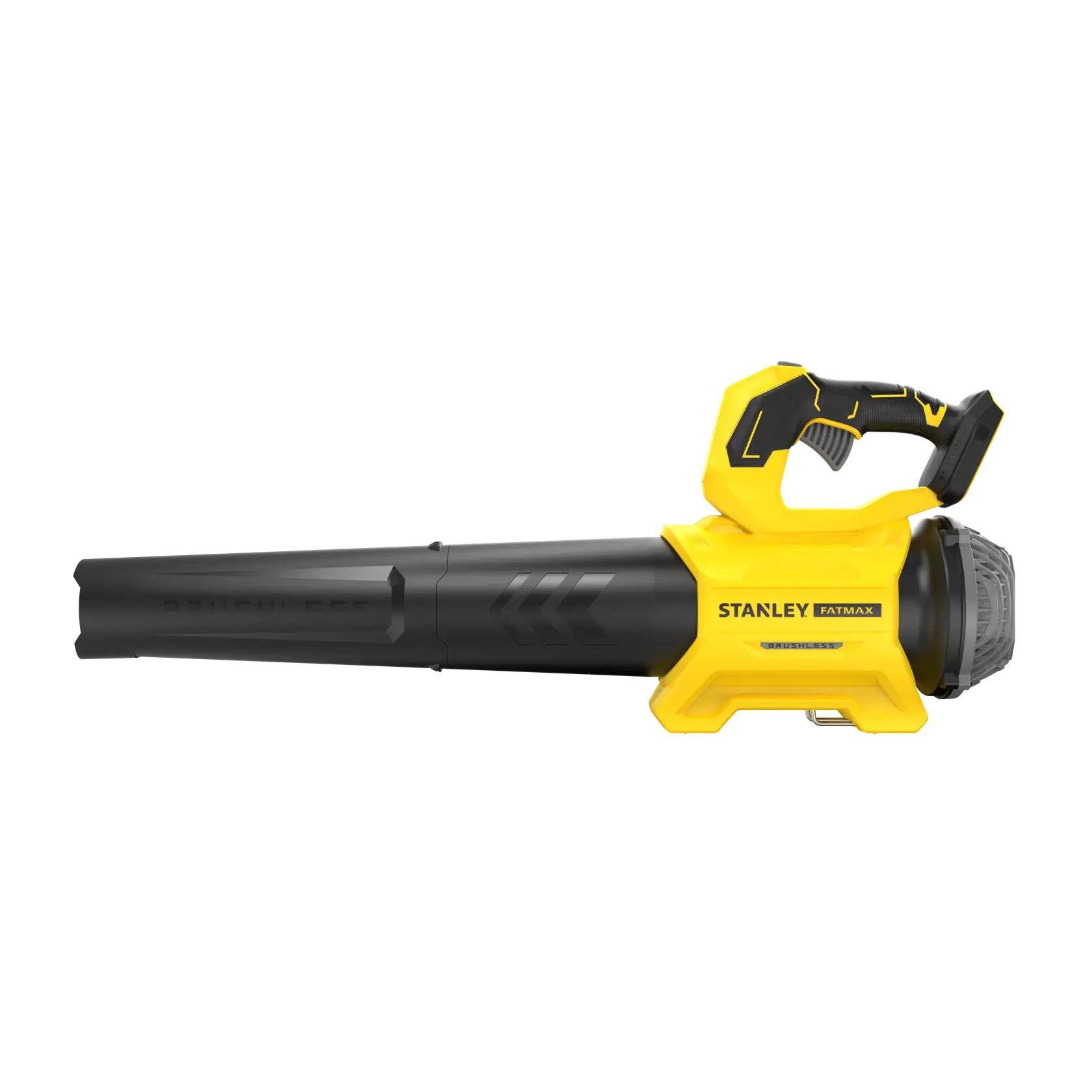 Soffiatore STANLEY SFMCBL730B, giallo e nero, vista laterale su sfondo bianco.