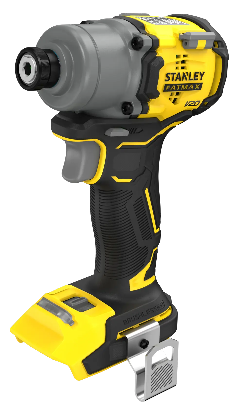 STANLEY SFMCF830B avvitatore a impulsi, giallo e nero, angolo laterale su sfondo bianco.