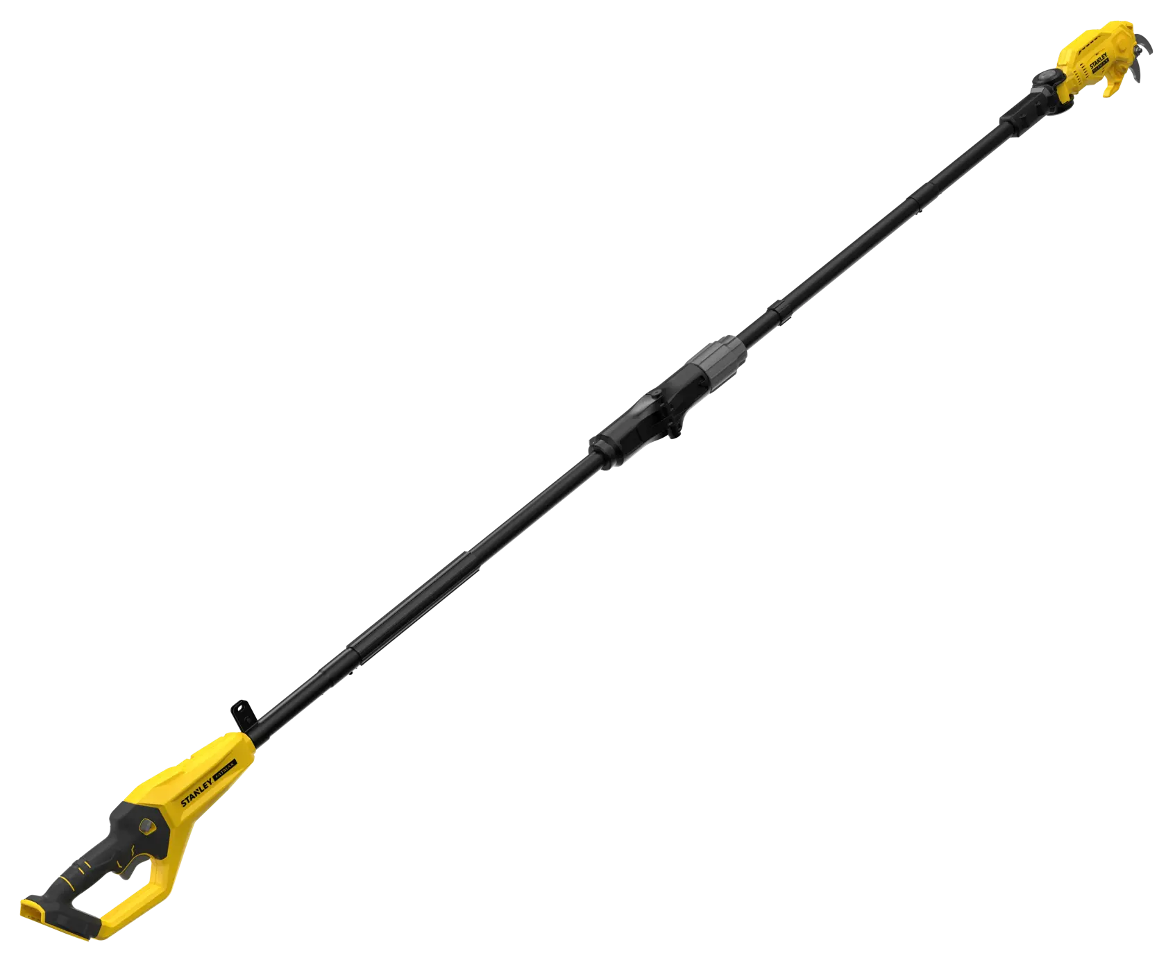 STANLEY SFMCPP632B élagueuse sur perche sans fil, jaune et noire, vue latérale sur fond blanc.