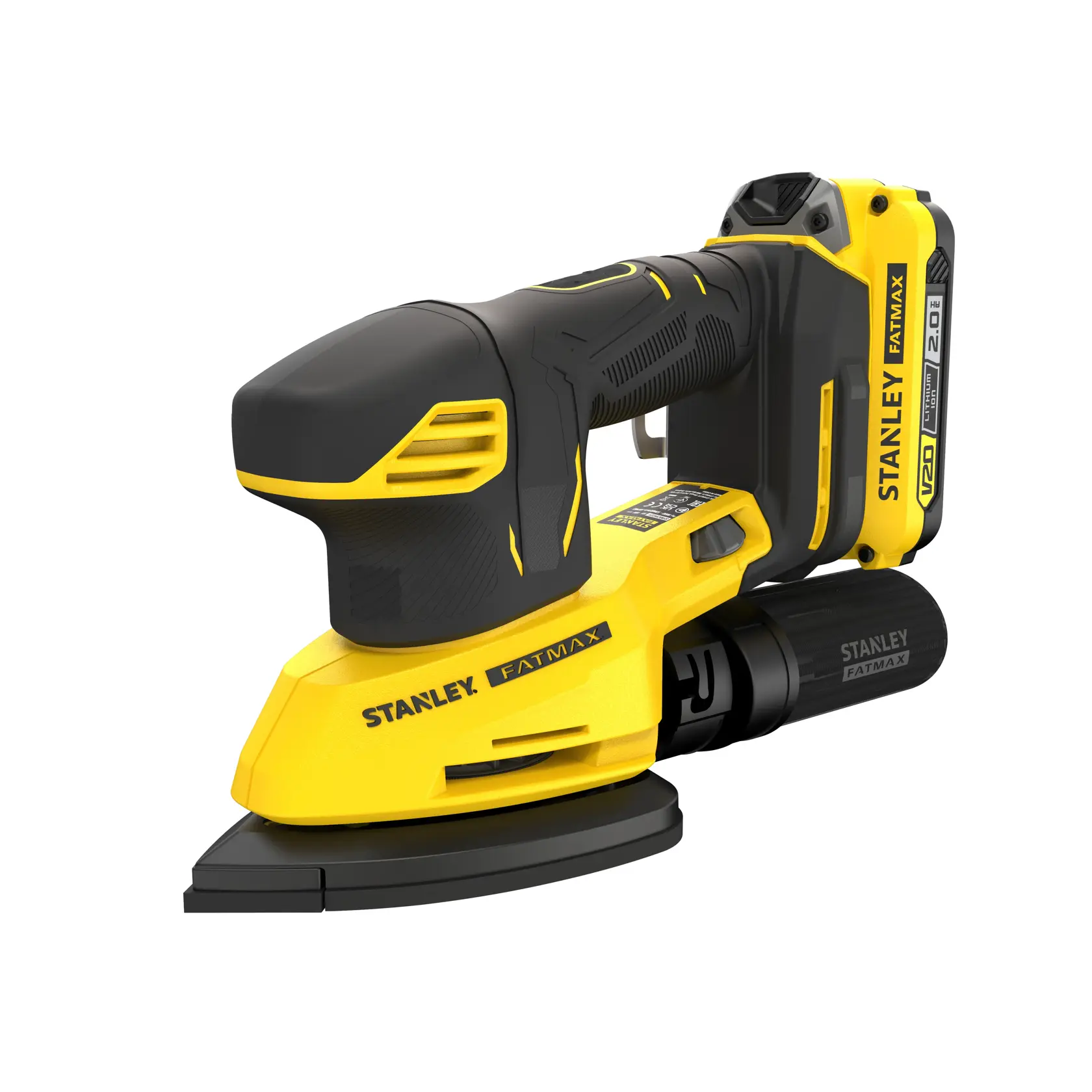 Foto di persona con guanti che usa la levigatrice a batteria STANLEY SFMCW221D1S su una ringhiera in legno.