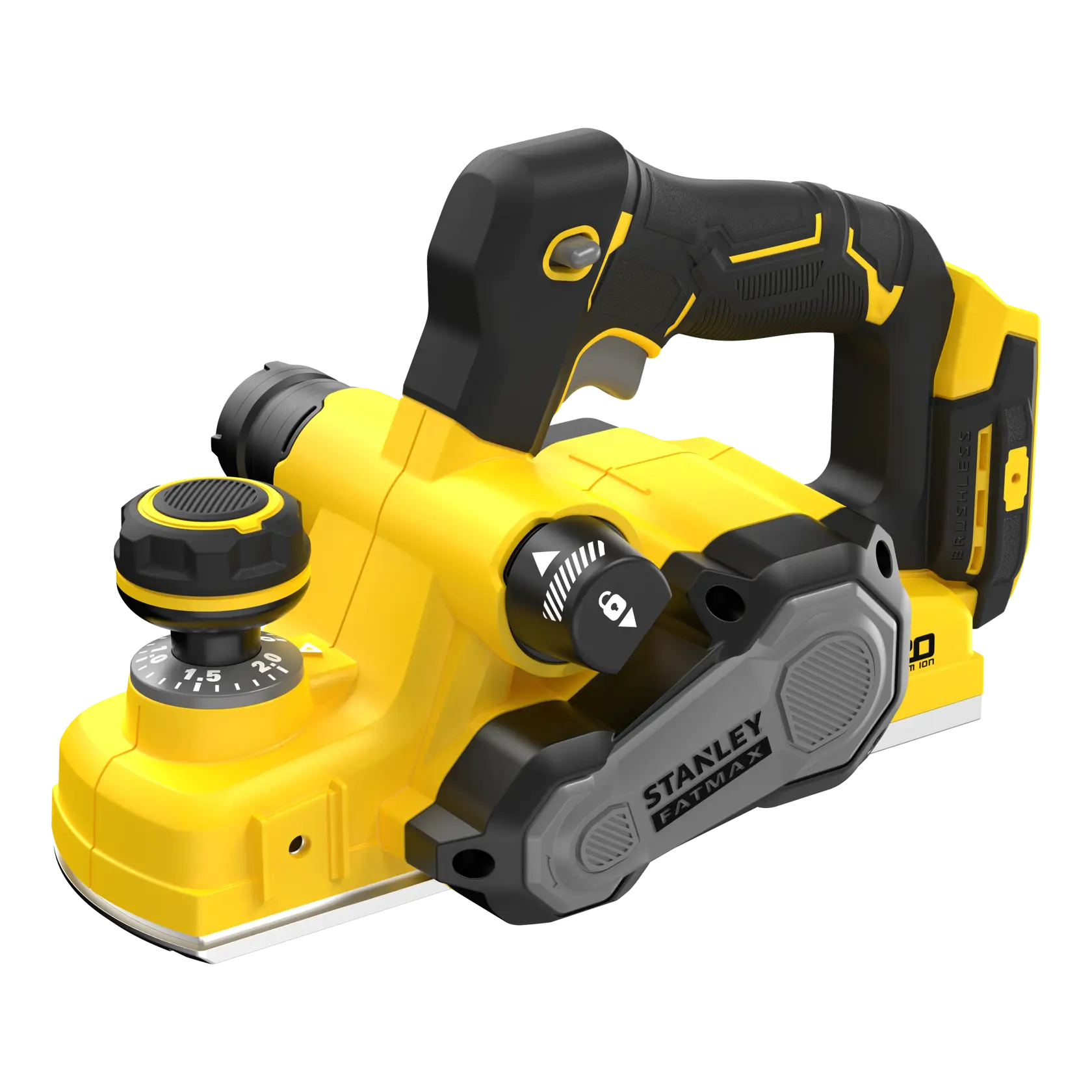 Piallatrice a batteria STANLEY SFMCW300B, gialla e nera, vista frontale su sfondo bianco.