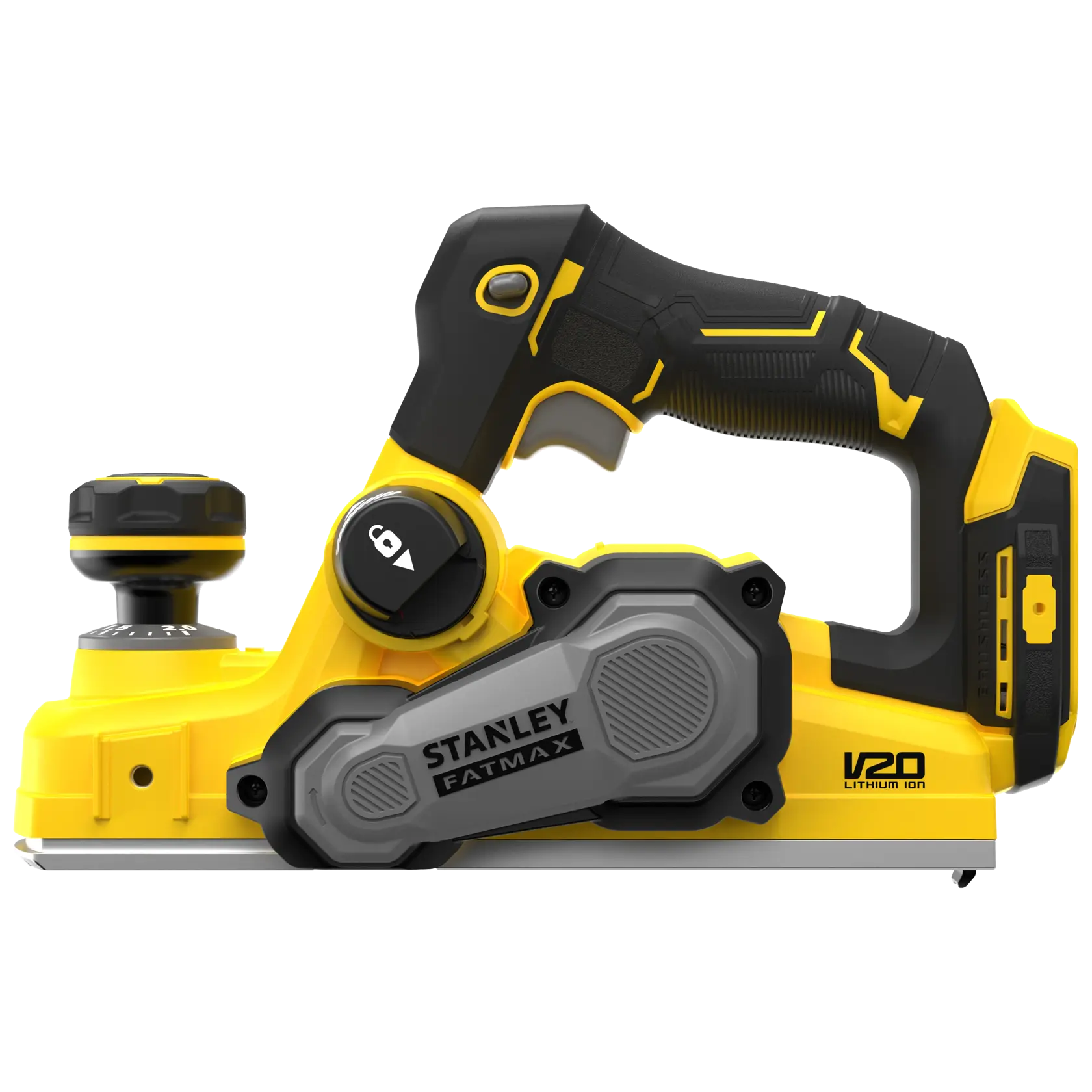 STANLEY SFMCW300B pialla senza fili gialla e nera, angolo laterale, immagine prodotto fotografia.