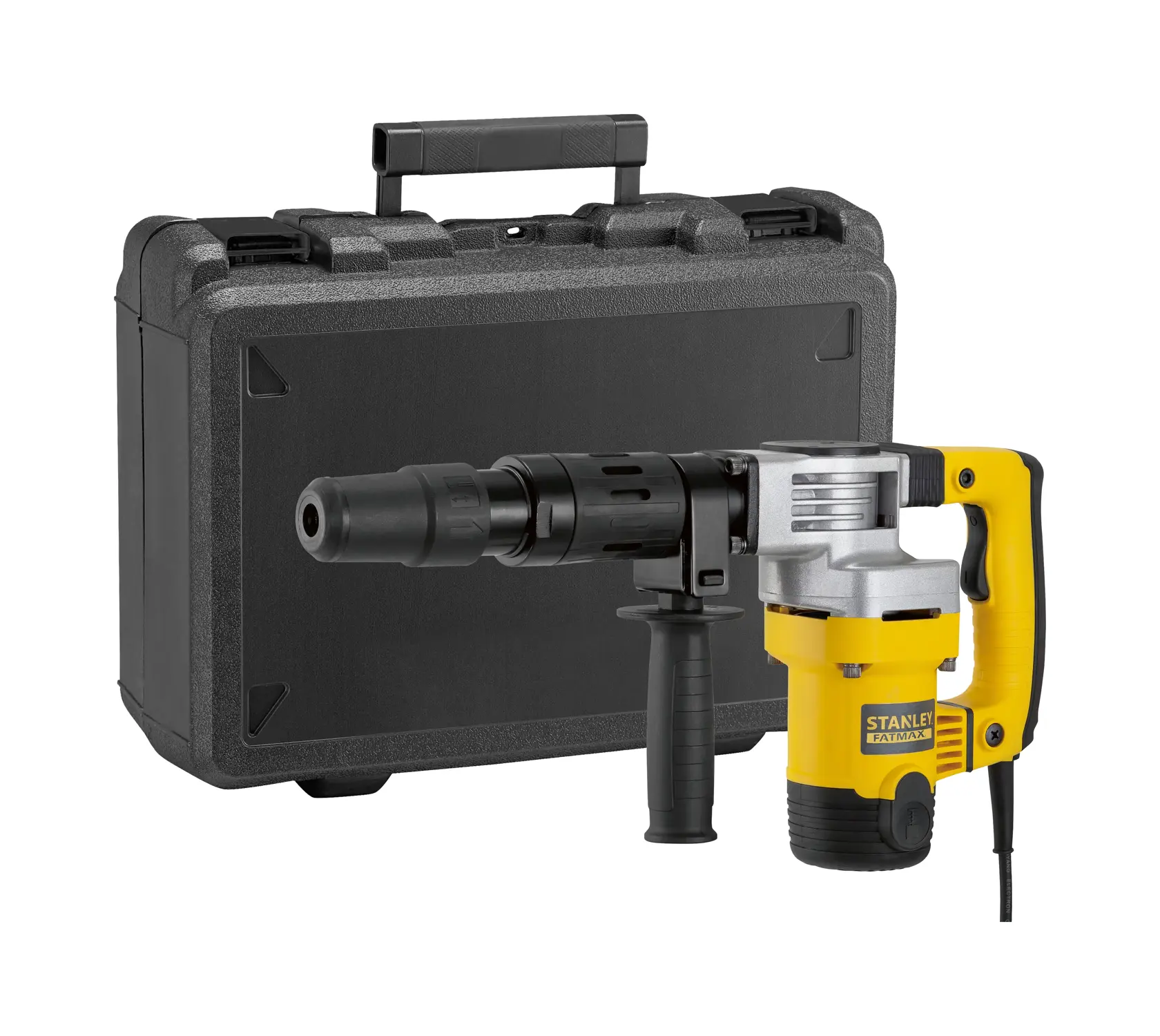 STANLEY SFMEH220K martello rotativo con cavo e valigetta nera, vista frontale su sfondo bianco.