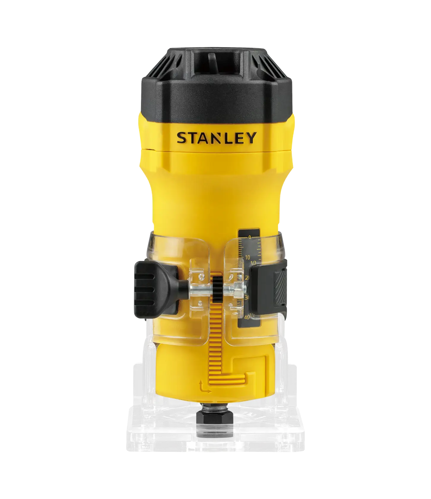 STANLEY ST55-B2 défonceuse compacte jaune vue de face sur fond blanc.
