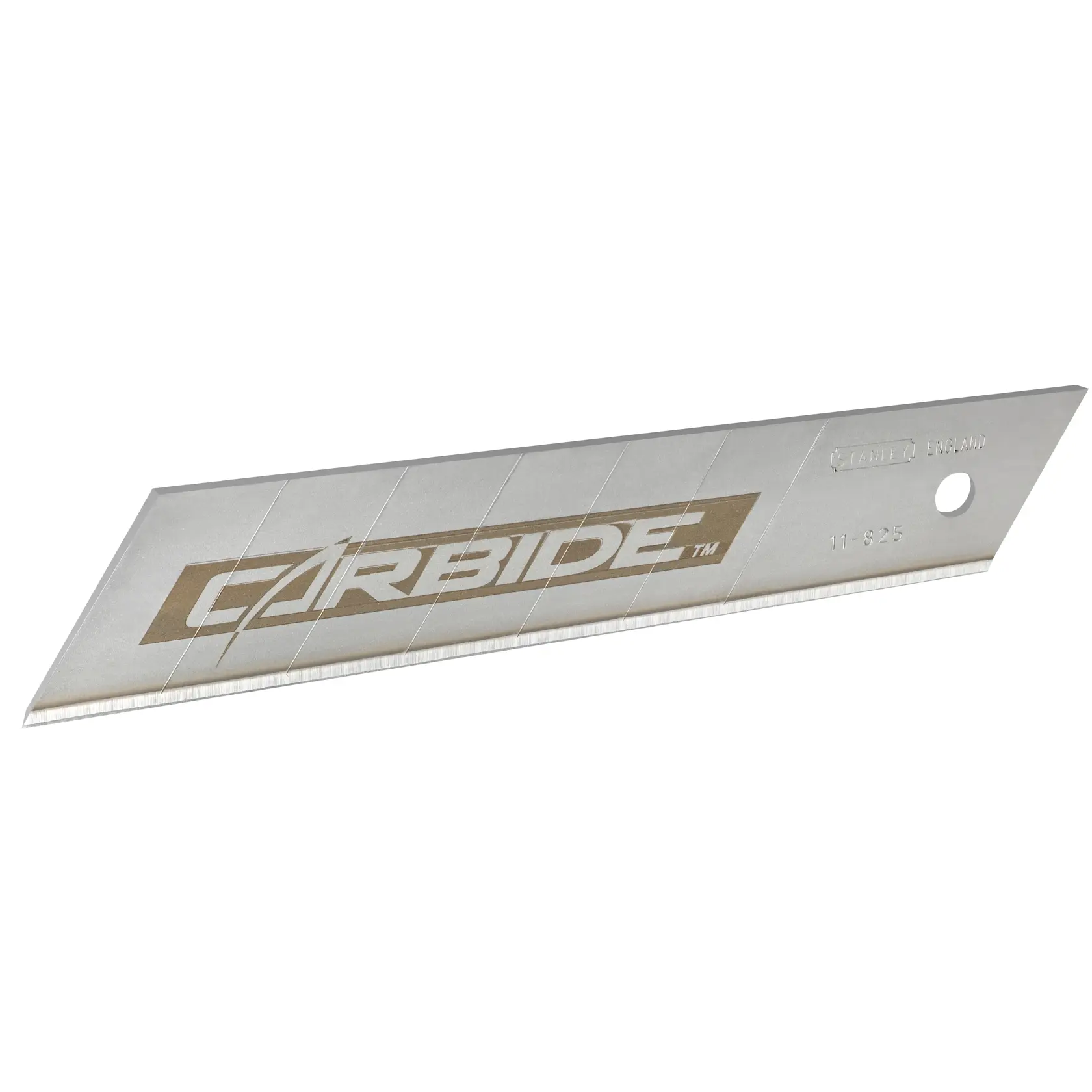 Lame de cutter STANLEY STHT0-11825 argentée, angle latéral sur fond blanc