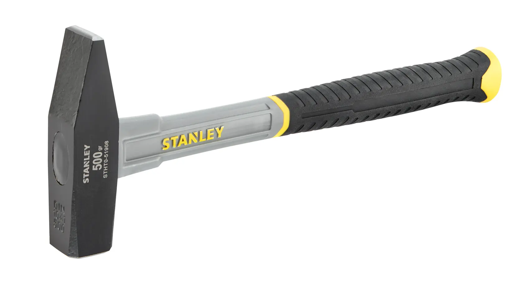 Marteau Stanley 500g avec poignée ergonomique noire et jaune, conçu pour des tâches de précision.