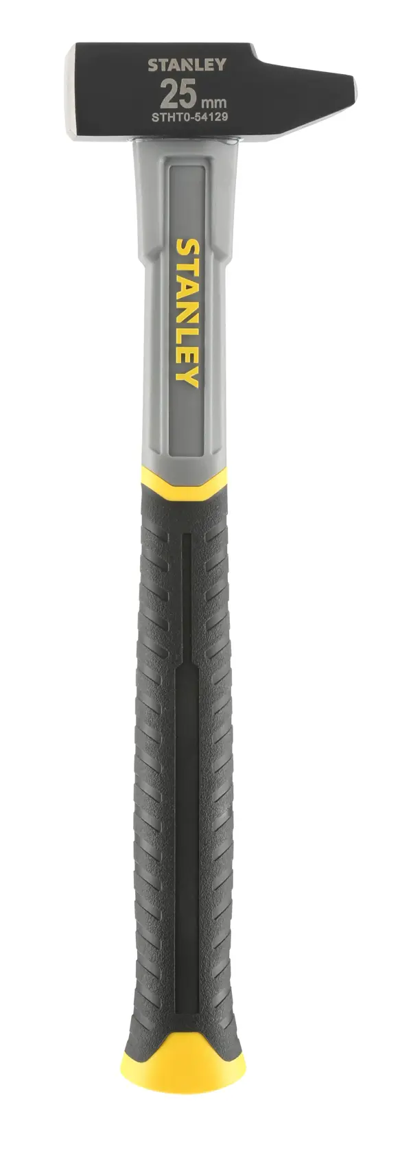 STANLEY STHT0-54129 club hammer with black and yellow anti-slip handle, front view on white background.