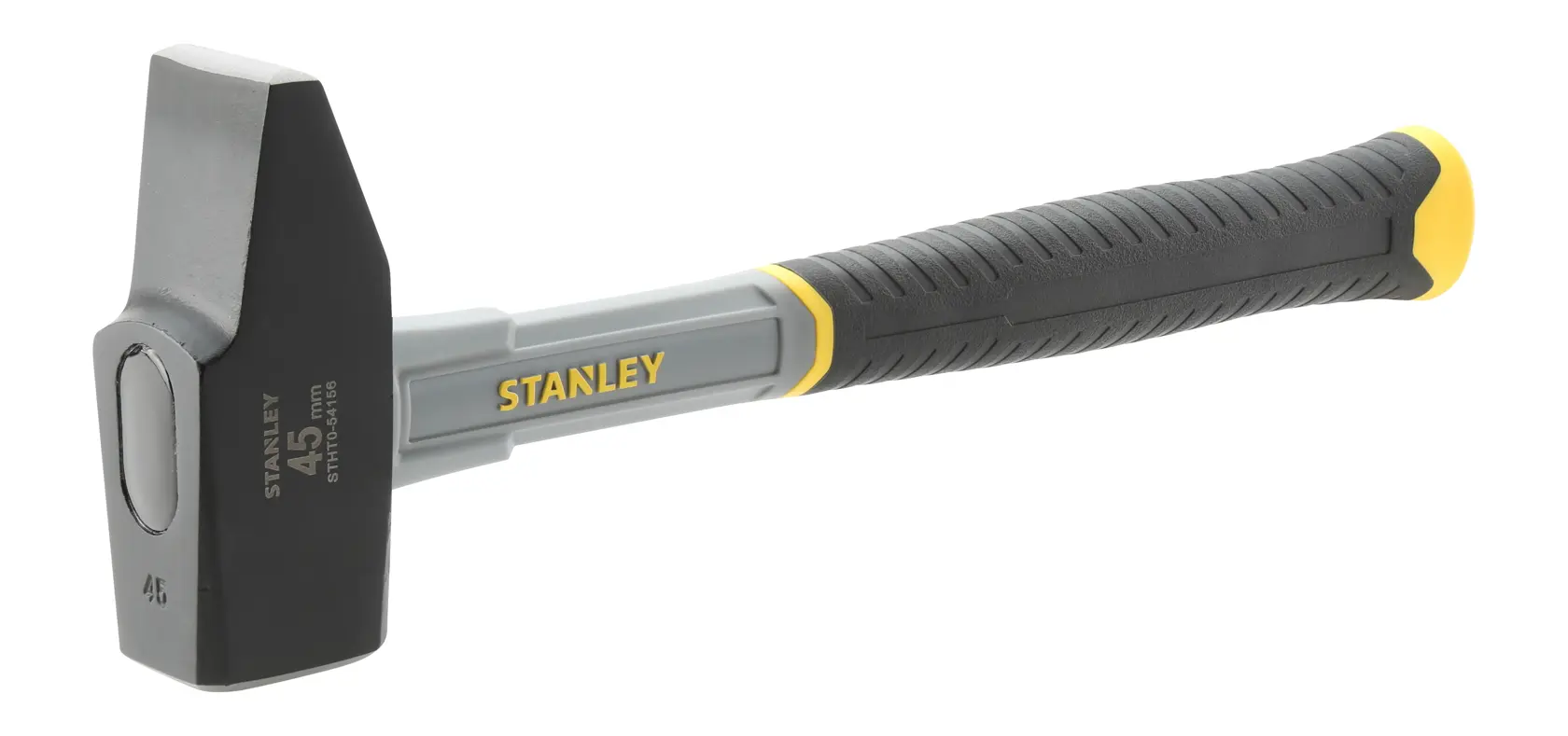 STANLEY STHT0-54156 club hammer with black forged head, grey and black anti-slip handle, side angle on white.