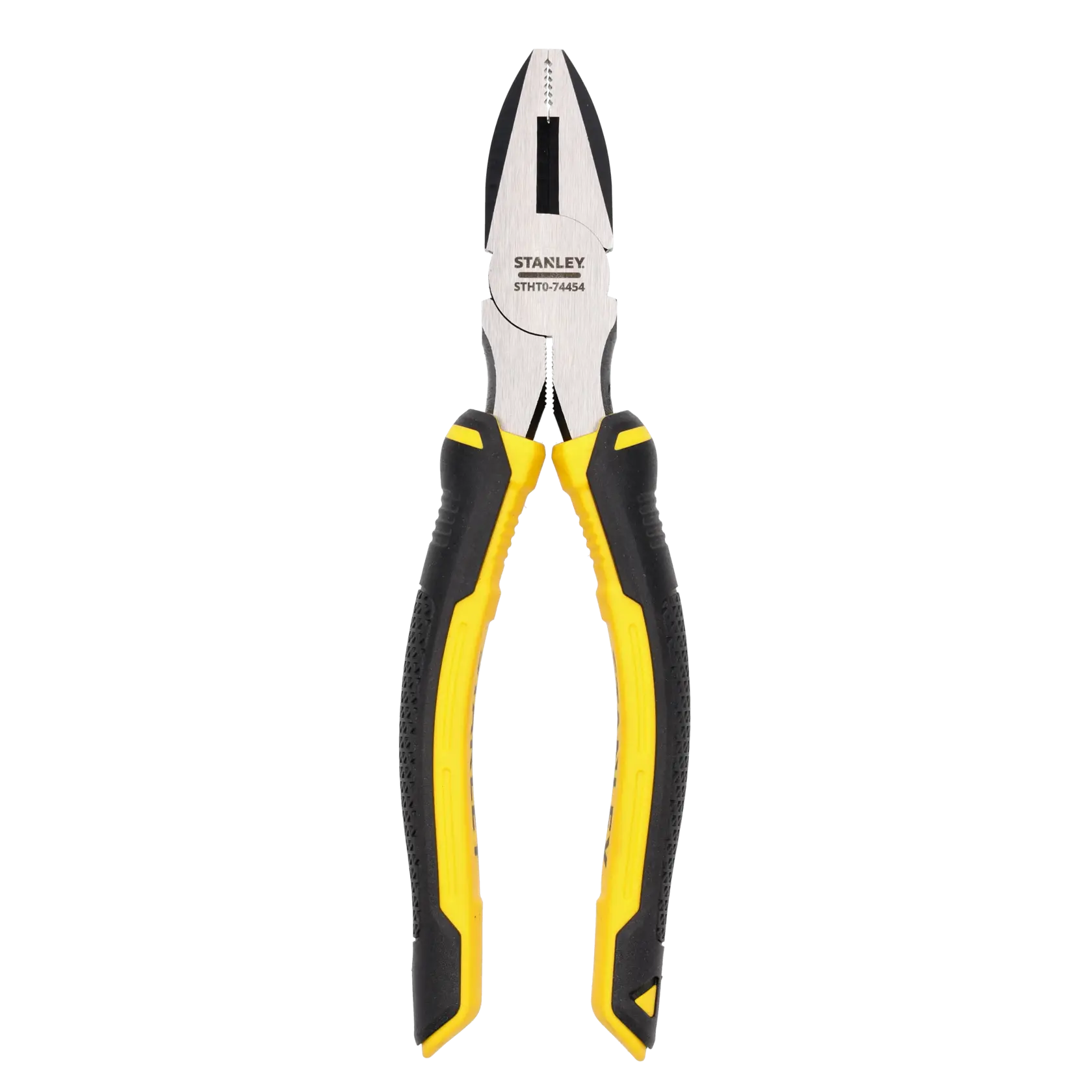 Stanley side cutting pliers with black and yellow ergonomic handles, model STHT0-74454.