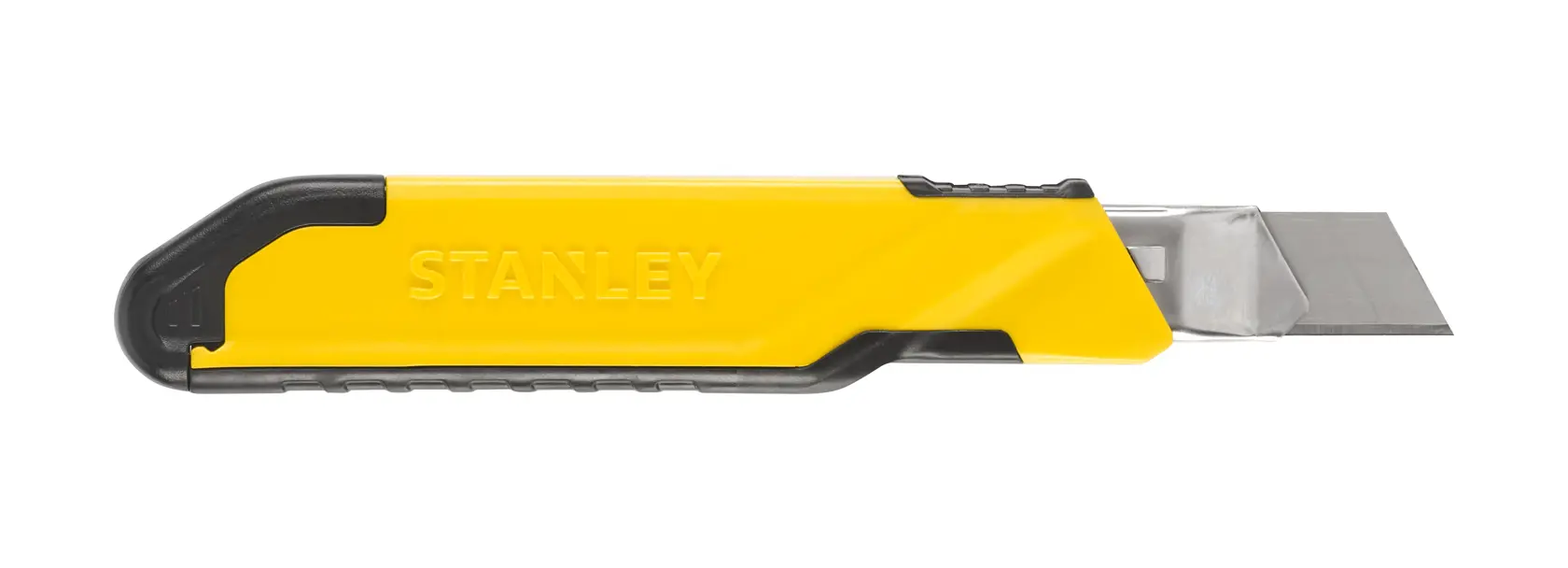 Stanley STHT10266-1 couteau utilitaire jaune et noir, photographie, vue latérale sur fond blanc.