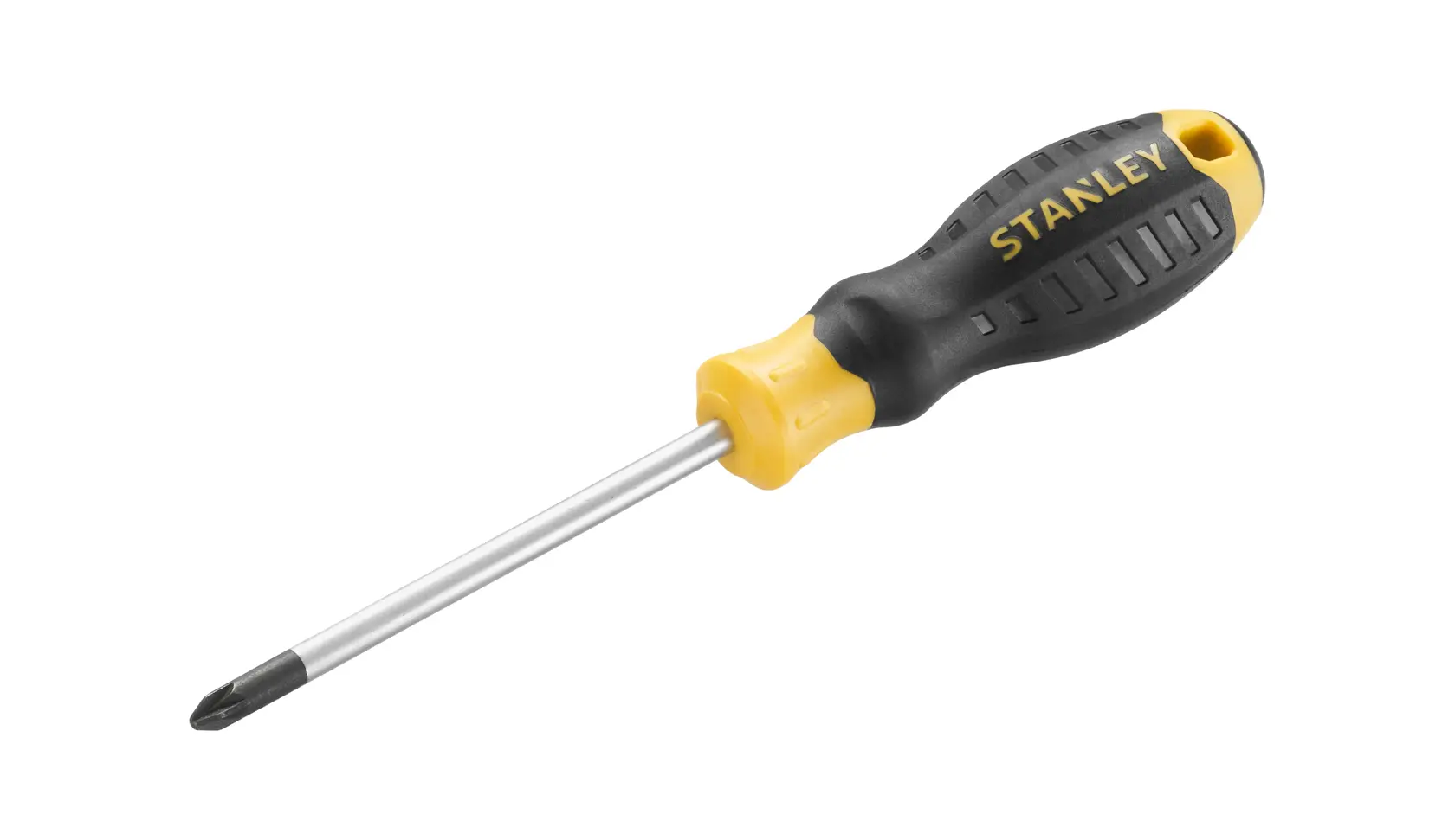 STANLEY STHT16163-0 tournevis Phillips avec poignée noire et jaune, vue latérale sur fond blanc.