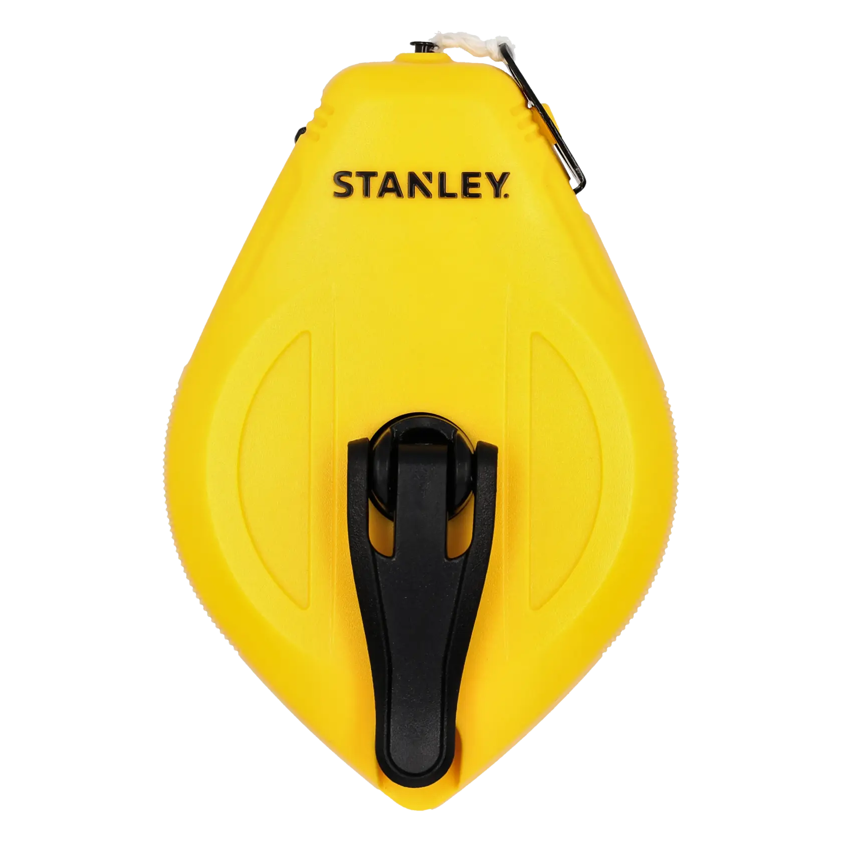 STANLEY STHT47112-0 tracciatore a corda giallo, vista frontale su sfondo bianco, maniglia e gancio neri visibili.