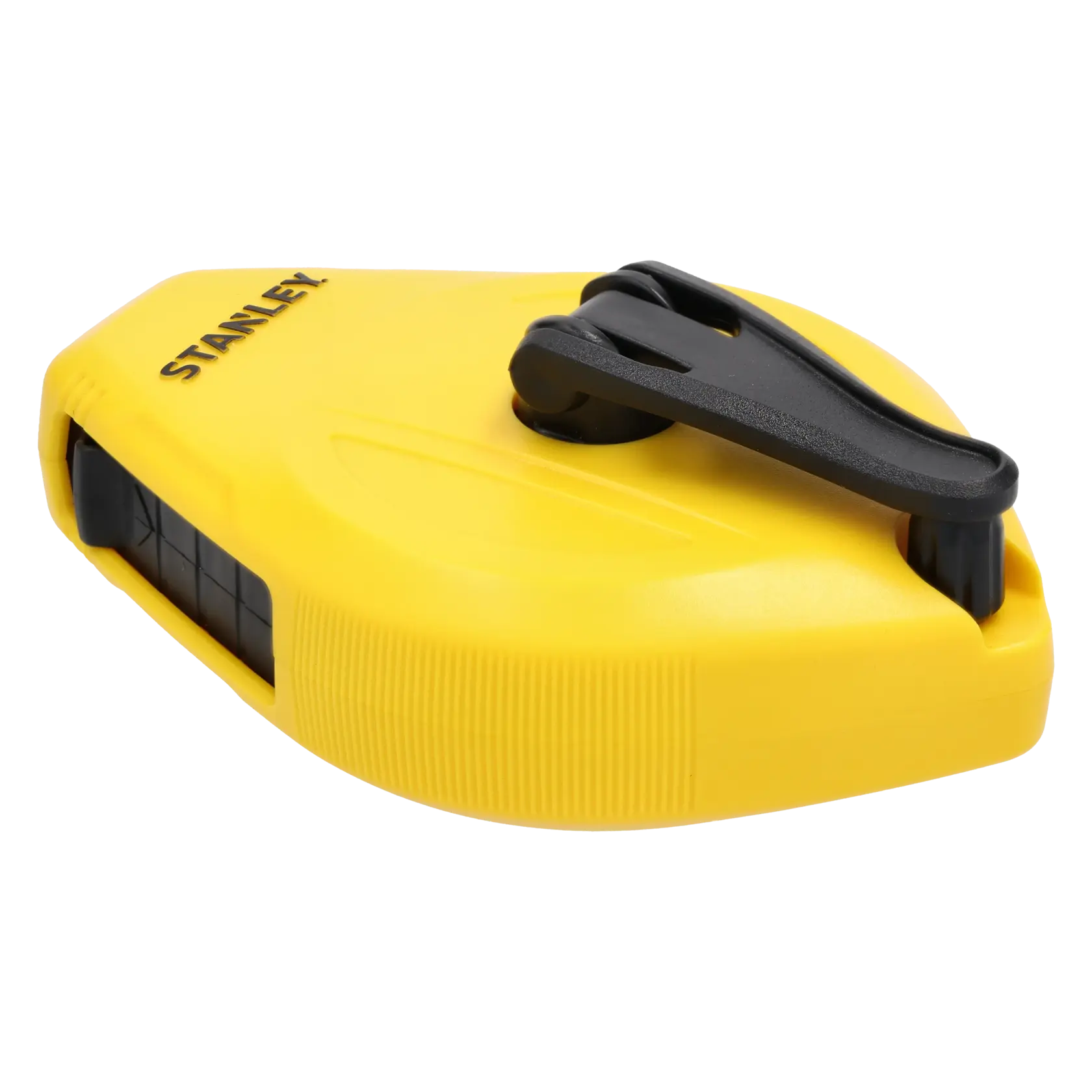 STANLEY STHT47112-0 avvolgitore per linea di gesso giallo, vista frontale angolata, clip nera e segni visibili.
