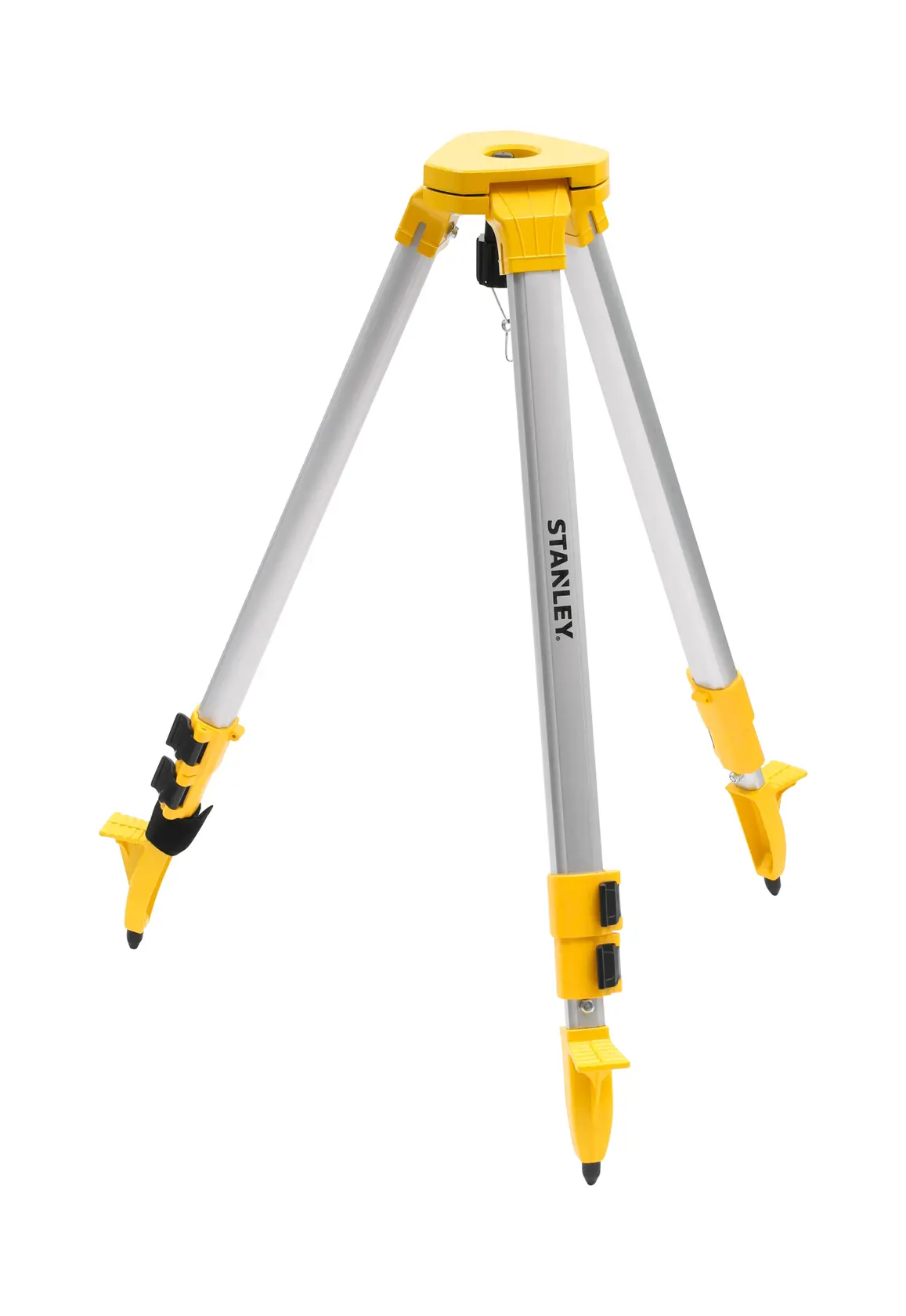 STANLEY STHT77625-1 yellow and silver tripod for photography, shown at front angle on white background.