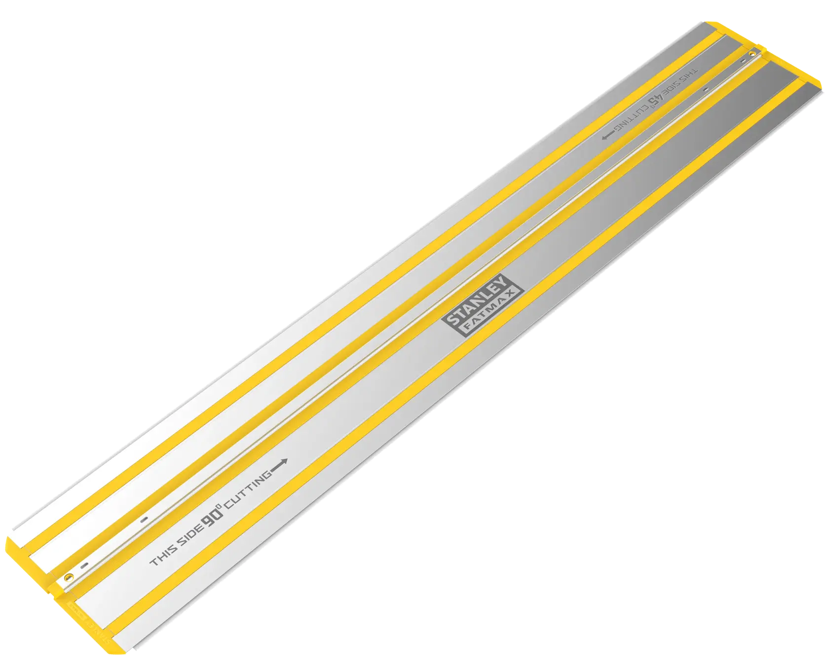 Stanley STST140-XJ rail de guidage, argenté avec bordure jaune, vue du dessus, pour coupe droite.