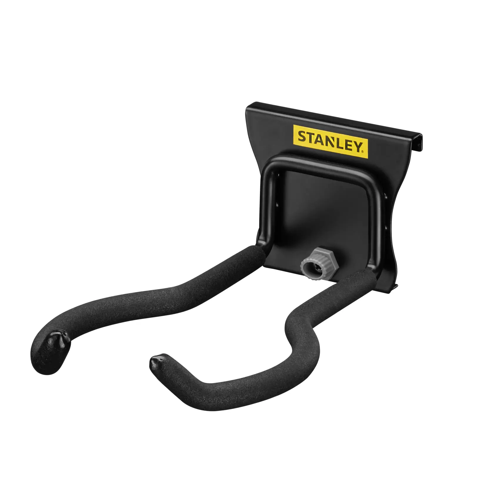 STANLEY STST82609-1 crochet mural double noir, vue de face, acier revêtu pour rangement d’outils.