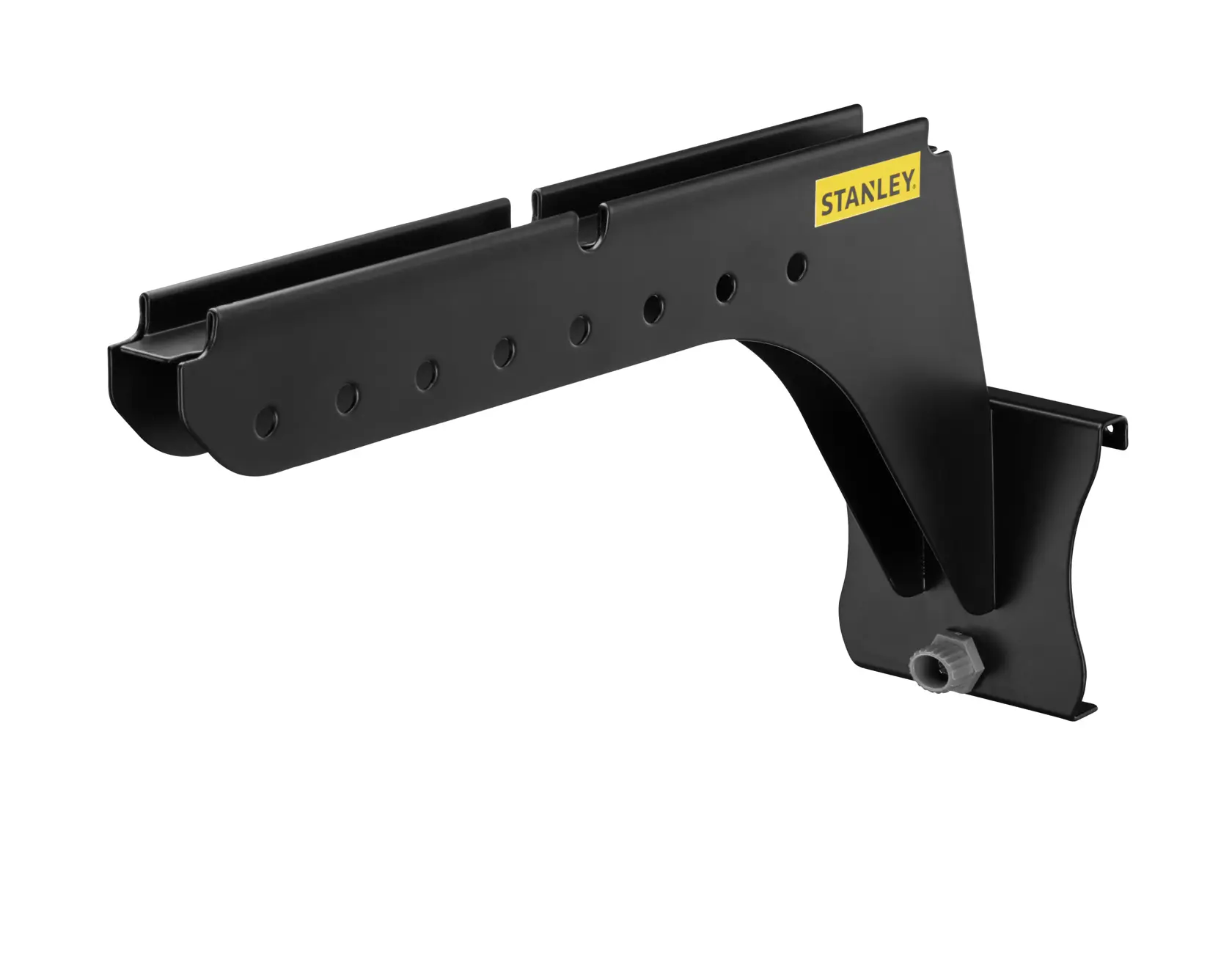 STANLEY STST82612-1 équerre murale noire, vue en angle, accessoire de fixation métallique pour étagères.