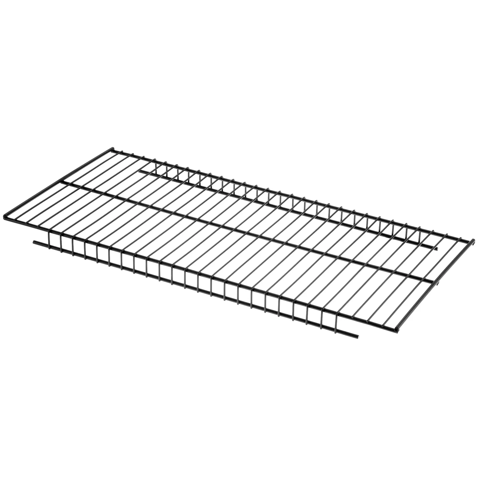 STANLEY STST82613-1 étagère en fil métallique noire, photo du produit en angle sur fond blanc.