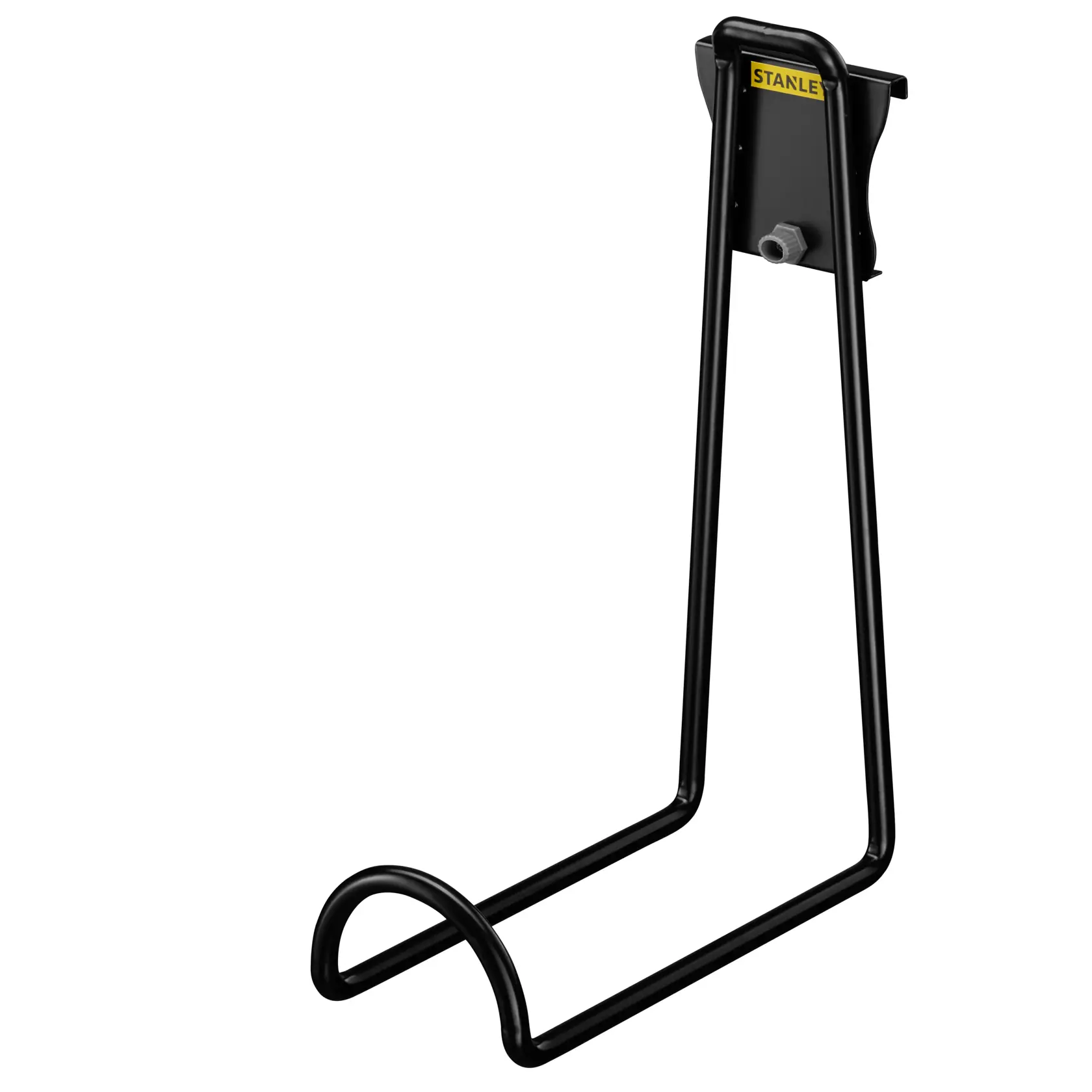 Support mural STANLEY en métal noir pour ranger ou organiser, avec un porte-courbé et une conception robuste.