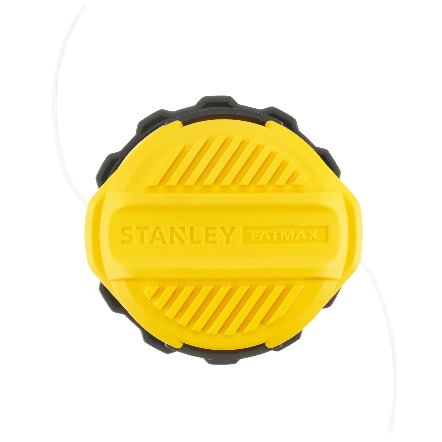 STANLEY STZST1226 yellow and black trimmer line spool top view, with embossed FATMAX branding.