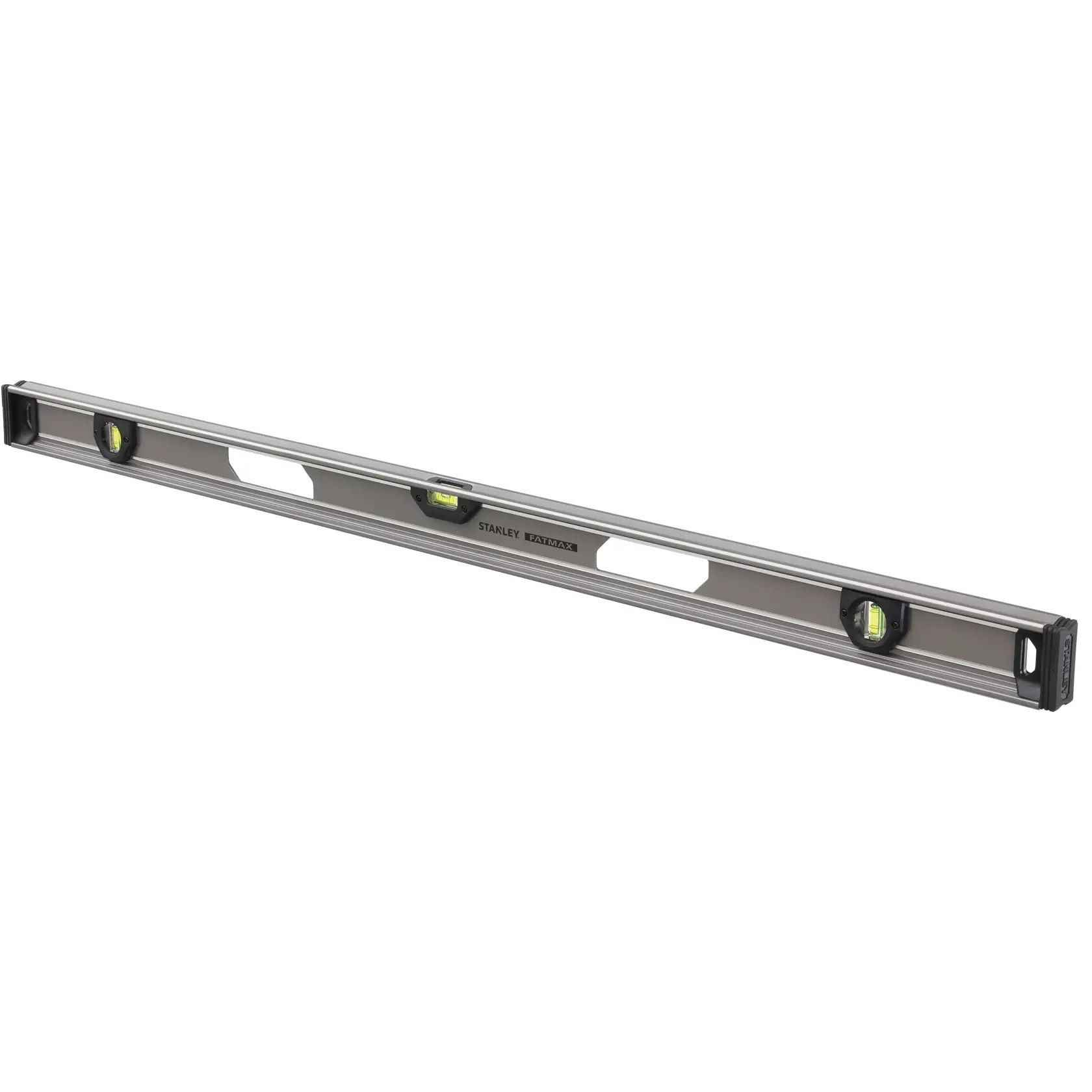 STANLEY XTHT1-42134 niveau en aluminium avec trois fioles, vue latérale sur fond blanc.