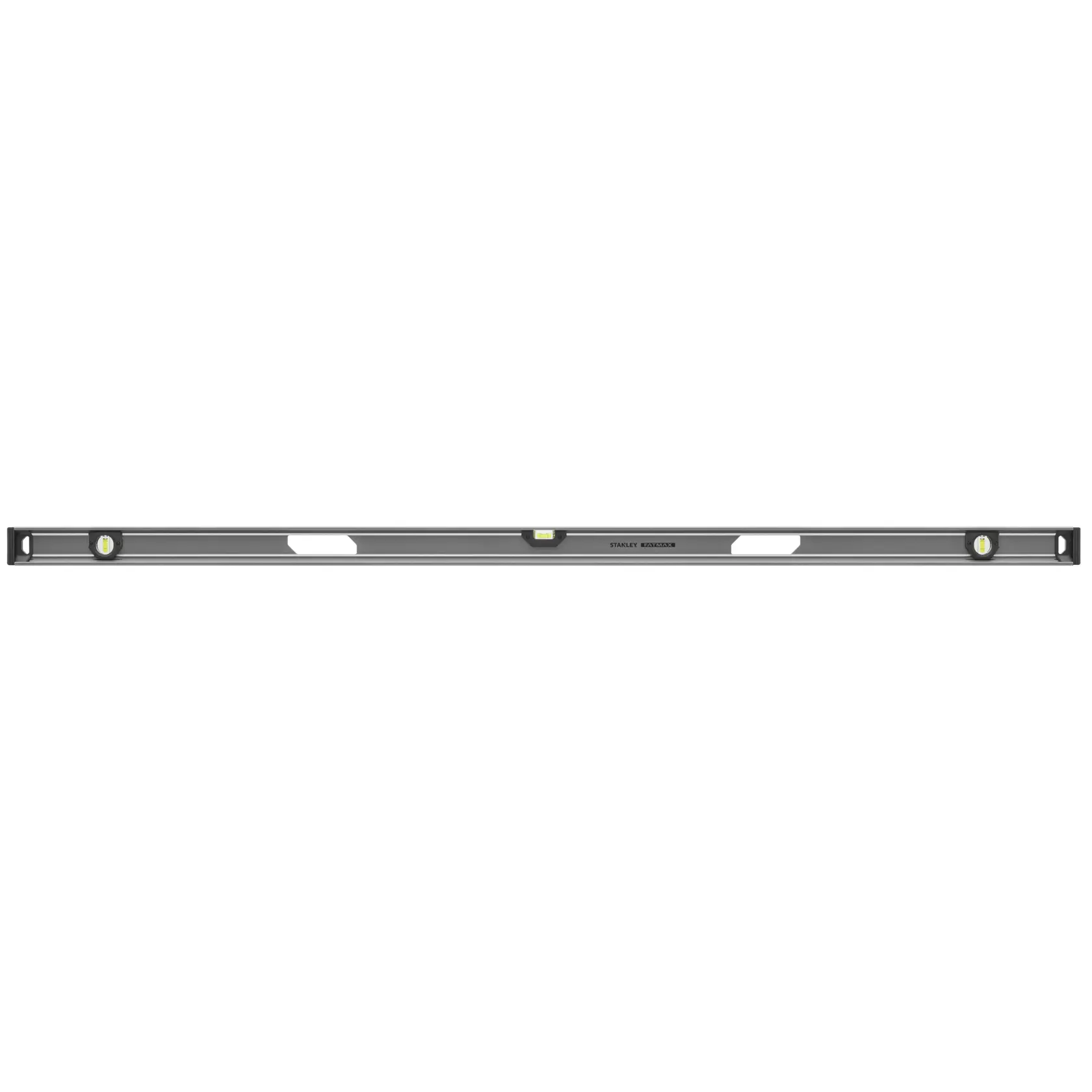 STANLEY XTHT1-42138 niveau à bulle noir avec trois fioles et poignées blanches, angle frontal, fond blanc.